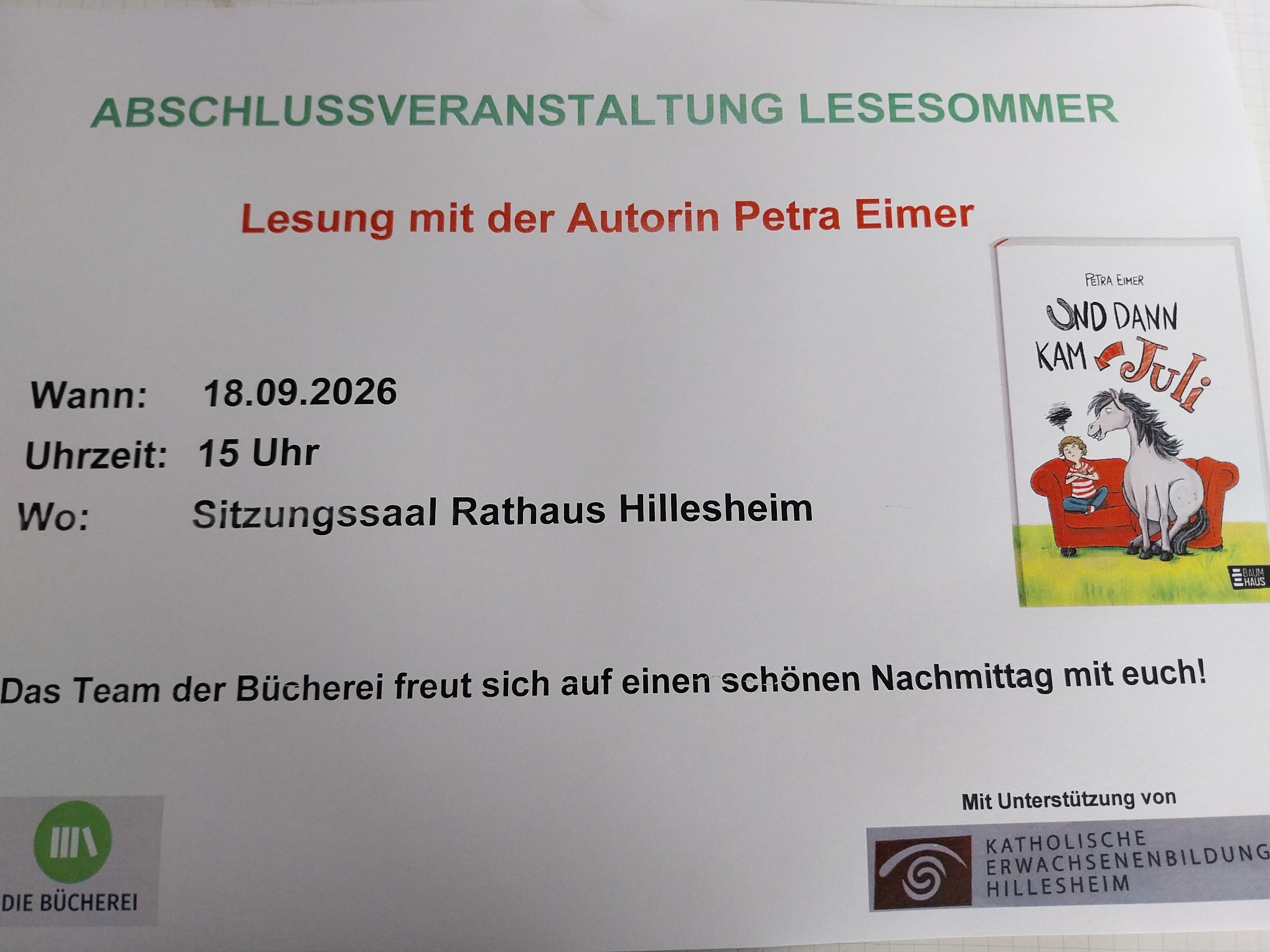 Lesung zum Abschluss des Lesesommers 2026