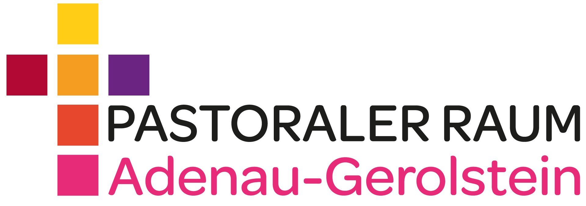 Man sieht ein Kreuz aus bunten Quadern, daneben der Text Pastoraler Raum Adenau-Gerolstein